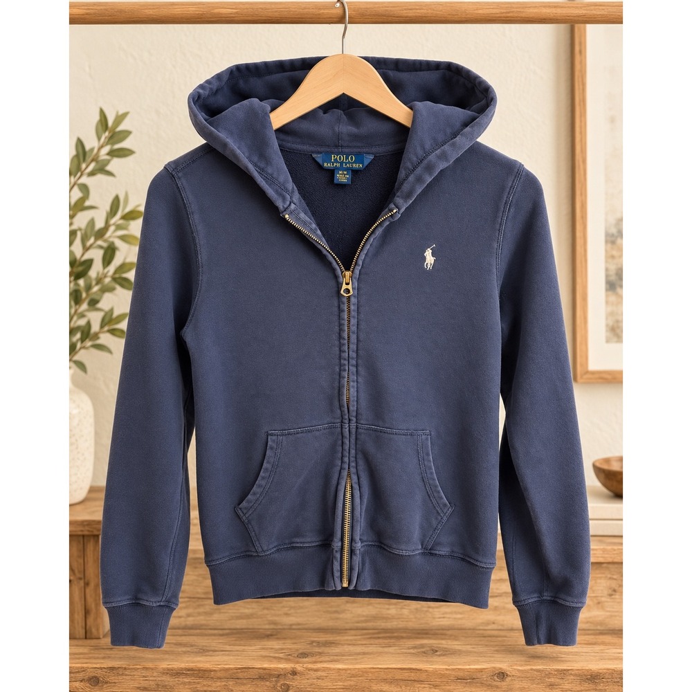 Polo Ralph Lauren Kids Navy Blue Full Zip Pony Logo Hoodie Size L 12-14